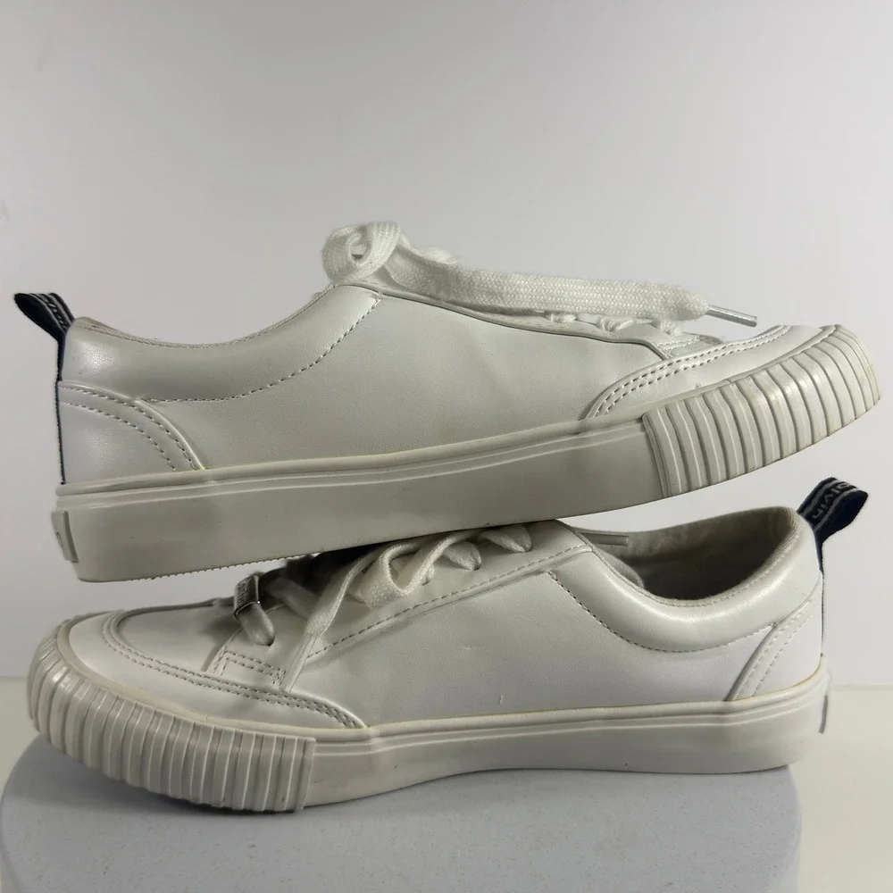 Calvin Klein Womens White CK Logo Low Top Lace Up Sneakers Ribbed Toe Cap 7.5